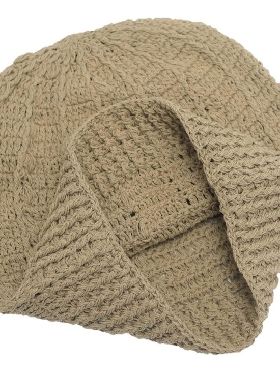 Women\'s Cotton Crochet Slouchy Beanie Hat Handmade Knit Summer Skull Cap Khaki main image 4